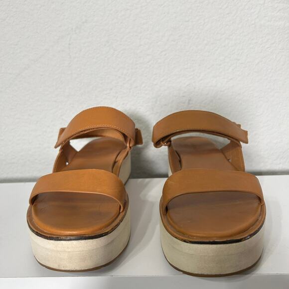 Everlane The Leather Platform Sandal Golden Brown Tan Ankle Strap White Velcro 8 - Picture 7 of 12